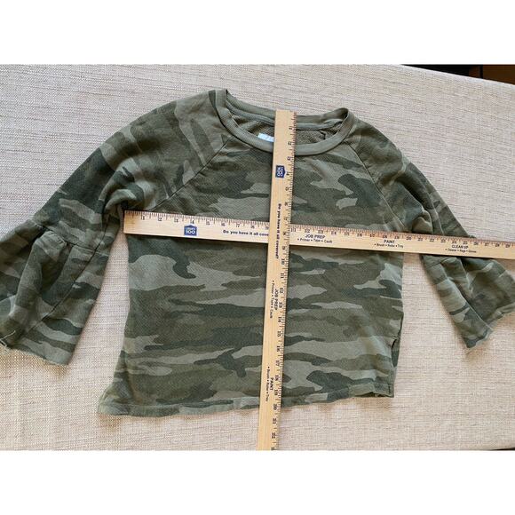 CURRENT ELLIOTT THE RUFFLE 3/4 SLEEVE SWEATSHIRT TOP CAMO Cotton 1 (M) - Picture 4 of 6
